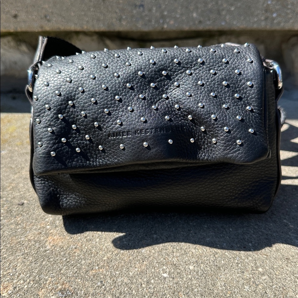 Aimee Kestenberg Black Leather Shoulder Bag with Silver Studs